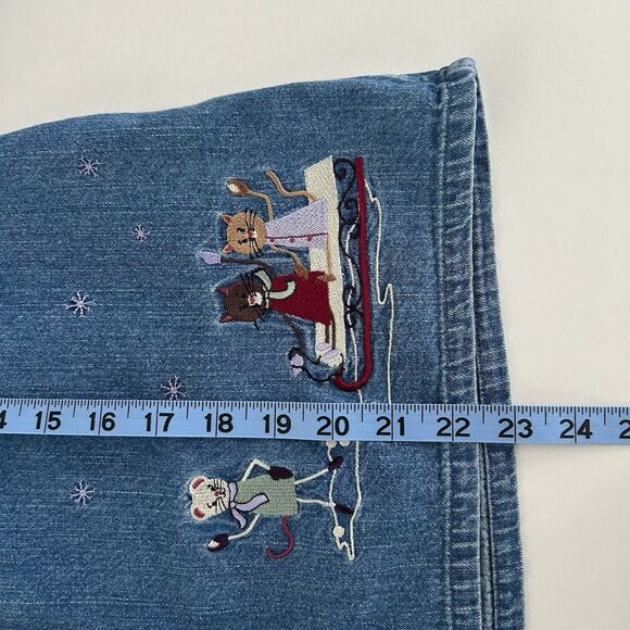 Y2K Christopher Banks Women L Denim Jacket Embroidered Cats Mice Cottagecore Vtg - Picture 9 of 11